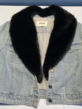 BB Dakota Light Wash Denim Jacket with Black Faux Fur Shawl Collar